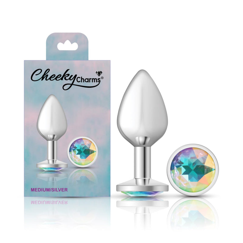 Cheeky Charms - Silver Metal Butt Plug - Round - Clear - Medium