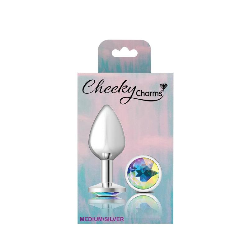 Cheeky Charms - Silver Metal Butt Plug - Round - Clear - Medium