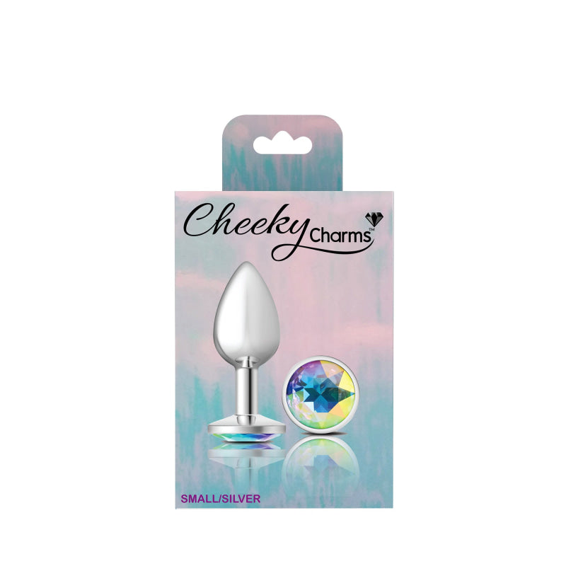 Cheeky Charms - Silver Metal Butt Plug - Round - Clear - Small