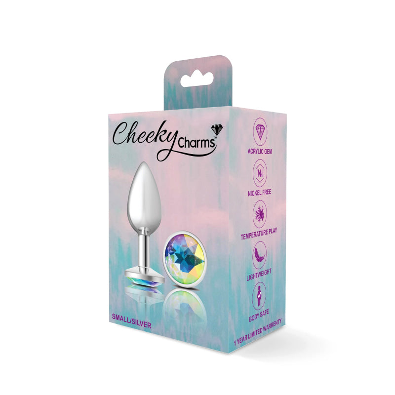 Cheeky Charms - Silver Metal Butt Plug - Round - Clear - Small