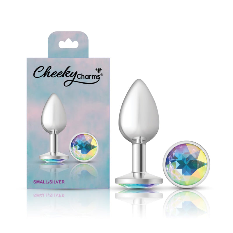 Cheeky Charms - Silver Metal Butt Plug - Round - Clear - Small