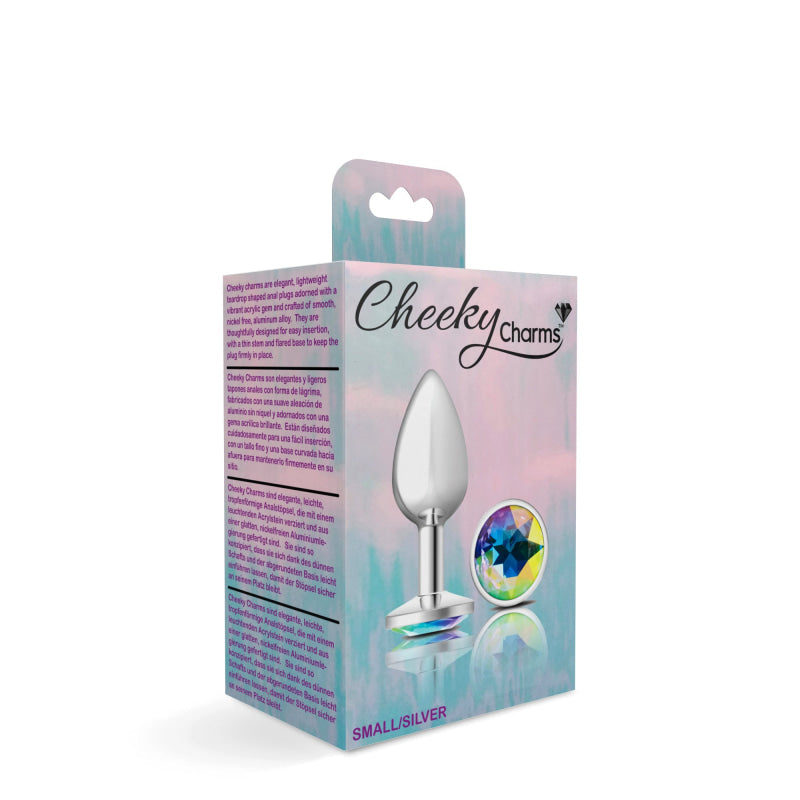 Cheeky Charms - Silver Metal Butt Plug - Round - Clear - Small