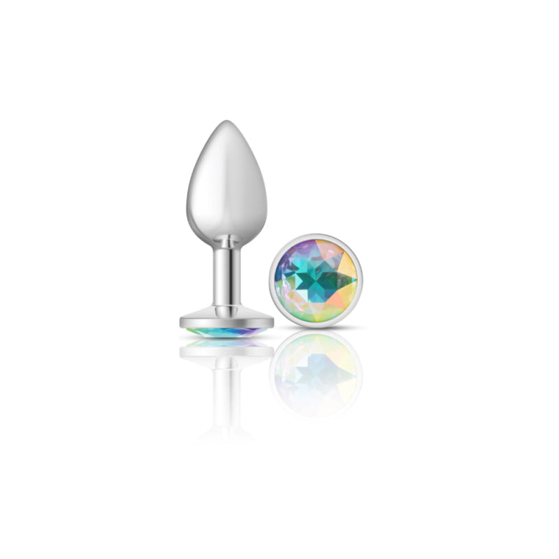 Cheeky Charms - Silver Metal Butt Plug - Round - Clear - Small