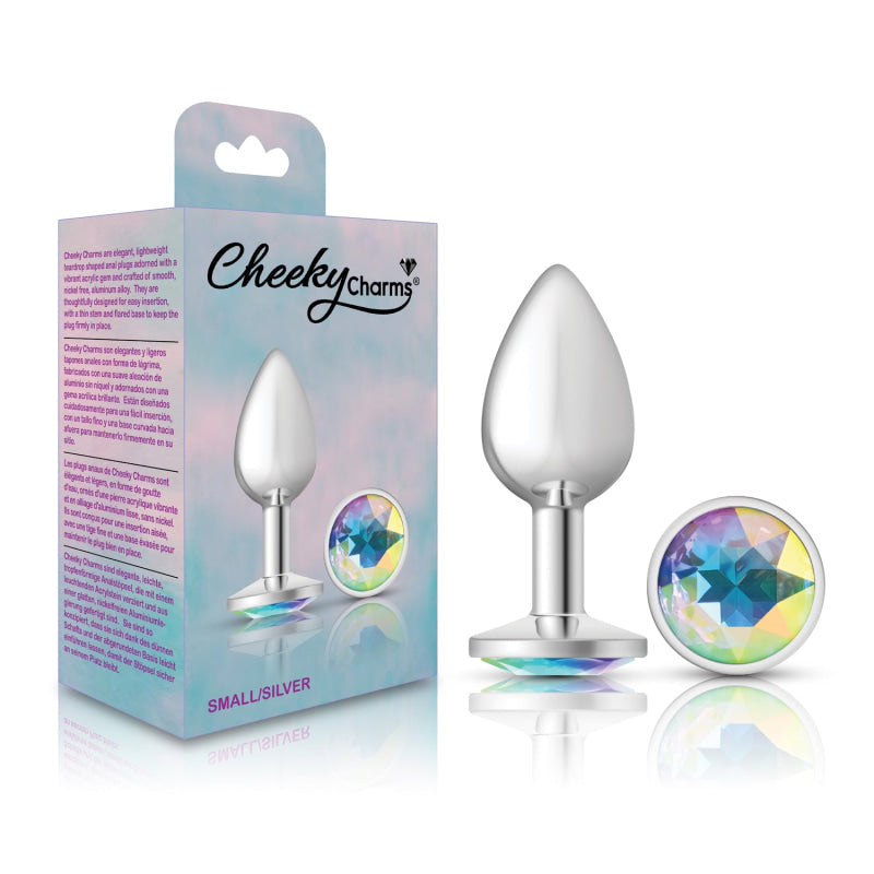 Cheeky Charms - Silver Metal Butt Plug - Round - Clear - Small