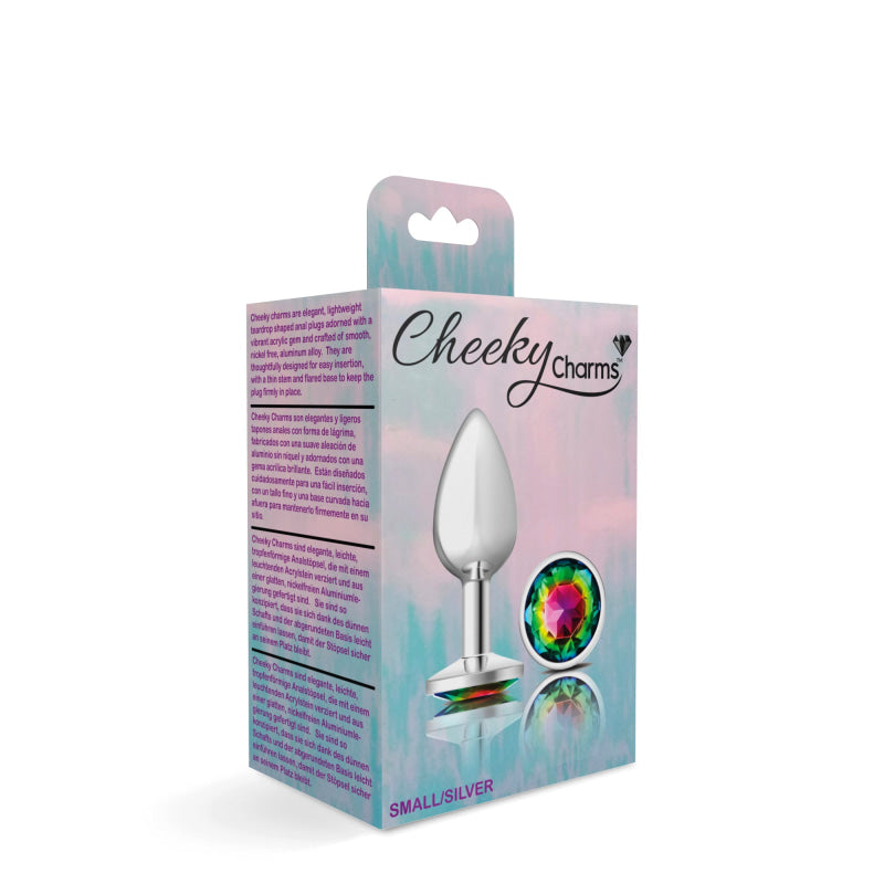 Cheeky Charms - Silver Metal Butt Plug - Round - Rainbow - Small