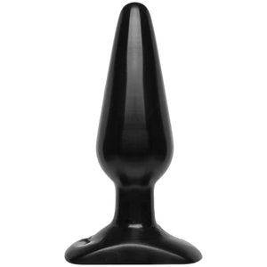 Medium-sized smooth black classic butt plug with flared base anal toy