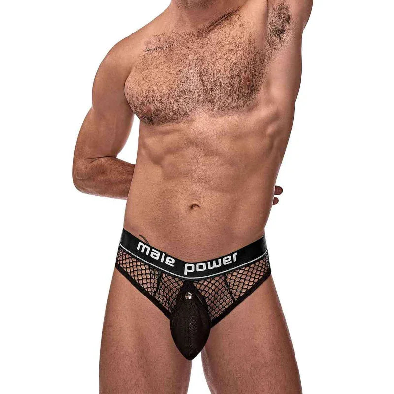 Cock Pit Net Cock Ring Thong - S/ M - Black - MyPleasure