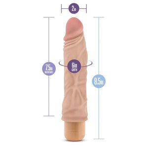Realistic flesh tone vibrator with detailed veins, 8.5-inch length, 7.5-inch insertable, 6-inch girth