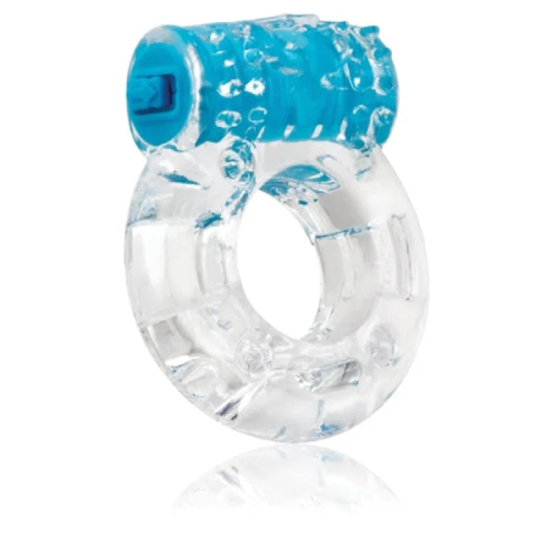 Clear and blue textured vibrating cock ring for male enhancement and pleasure