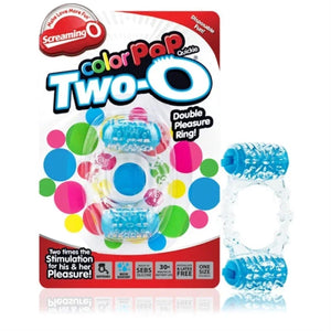 Screaming O Colorpop Two-O Double Pleasure Ring in blue, textured for enhanced stimulation