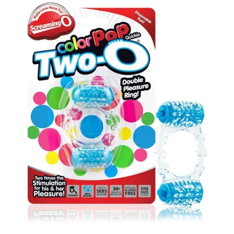 Screaming O ColorPop Two-O blue double pleasure ring for his and her stimulation