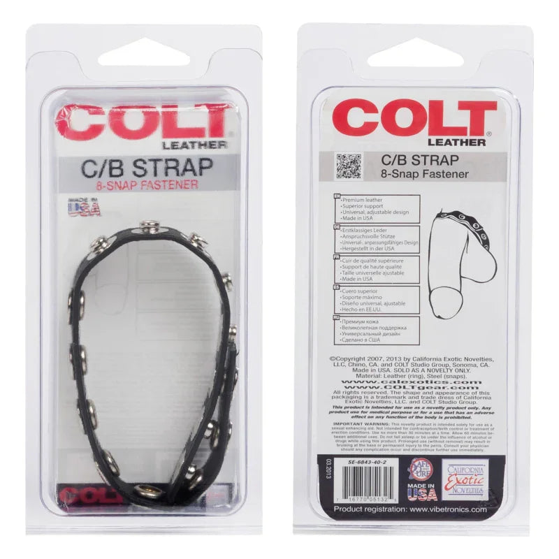 Colt 8 Snap Fastener Leather Strap - Black - MyPleasure