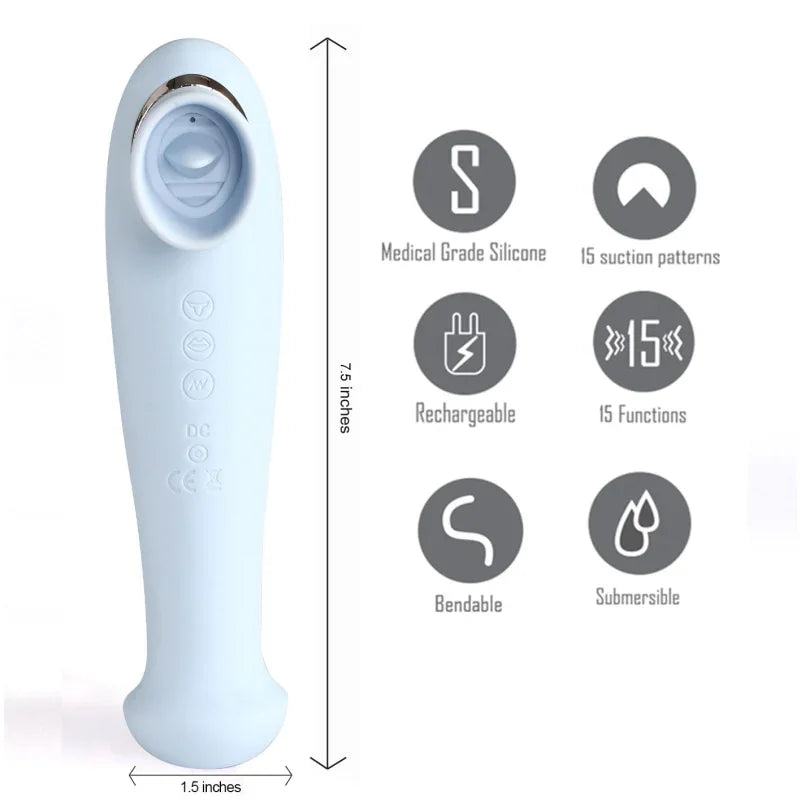 Destiny 15-Function Rechargeable Vibrating - Suction Wand - Blue - MyPleasure