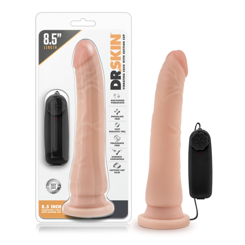 Dr. Skin - 8.5 Inch Vibrating Realistic Cock  With Suction Cup - Vanilla