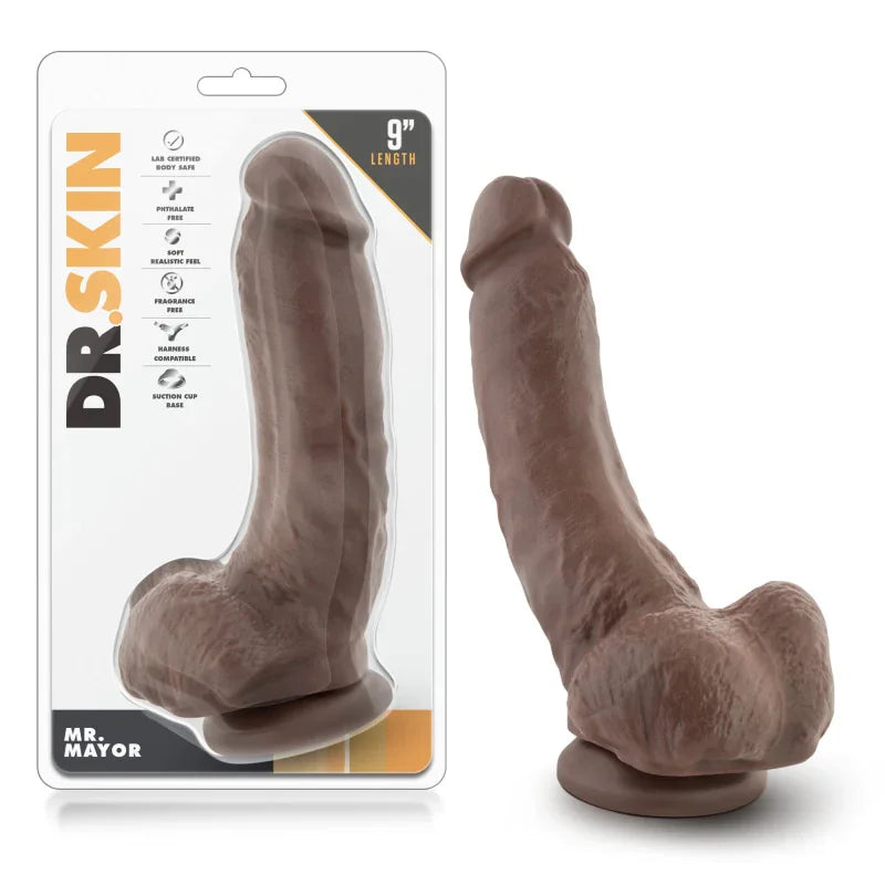 Dr. Skin - Mr. Mayor 9" Dildo With Suction Cup - Chocolate