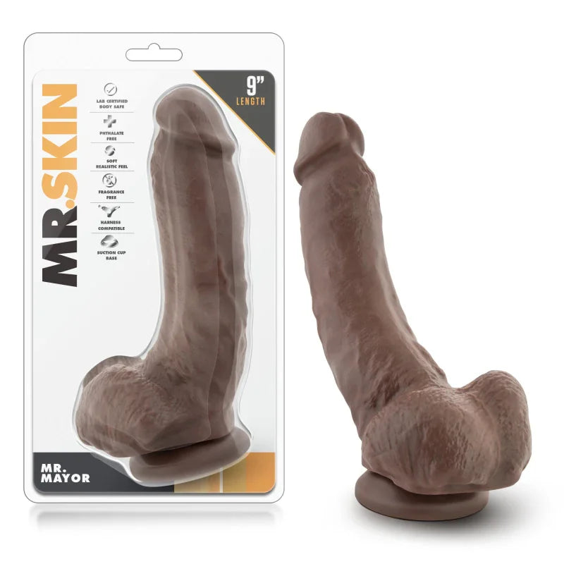 Dr. Skin - Mr. Mayor 9" Dildo With Suction Cup - Chocolate