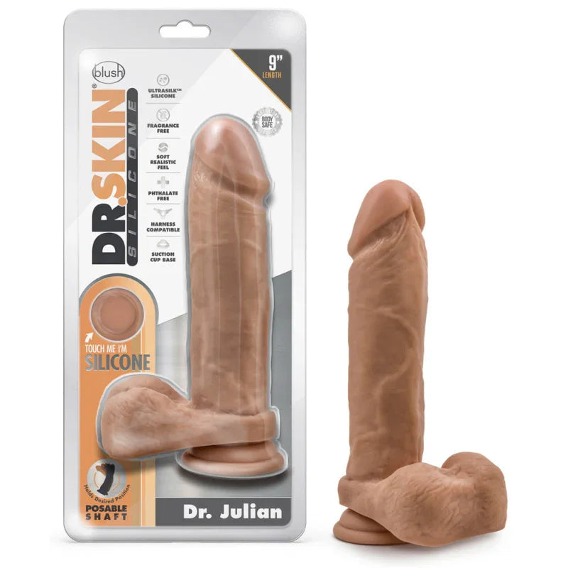 Dr. Skin Silicone - Dr. Julian - 9 Inch Dildo With Suction Cup - Mocha