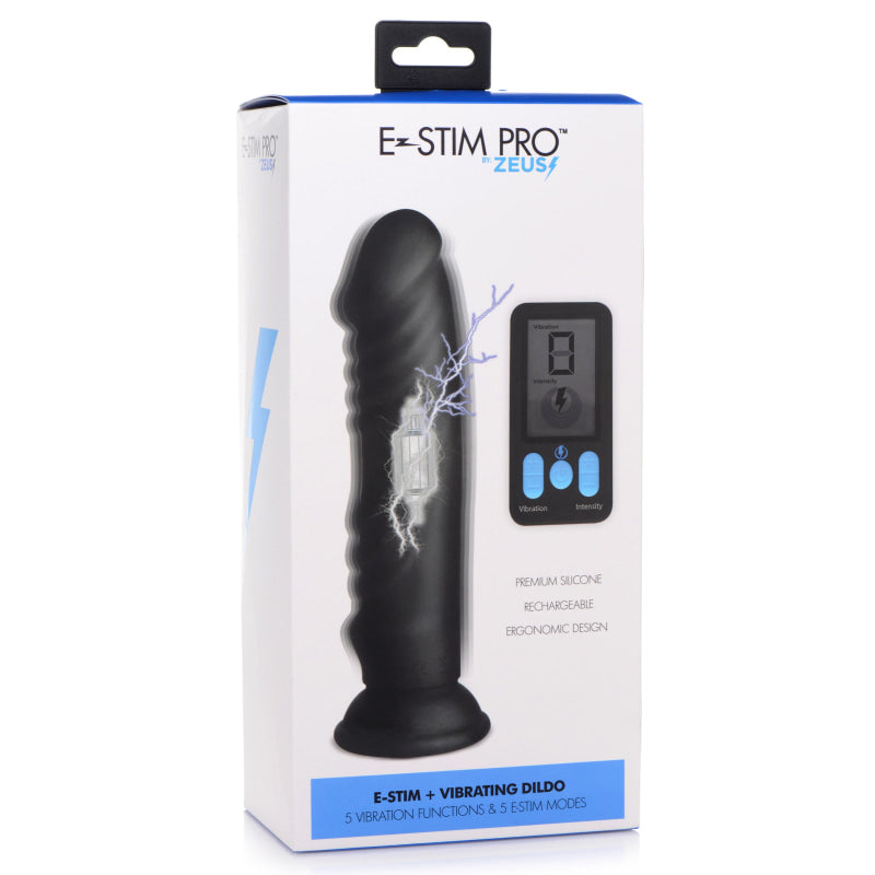 E-Stim and Vibrating Dildo With Remote - Black