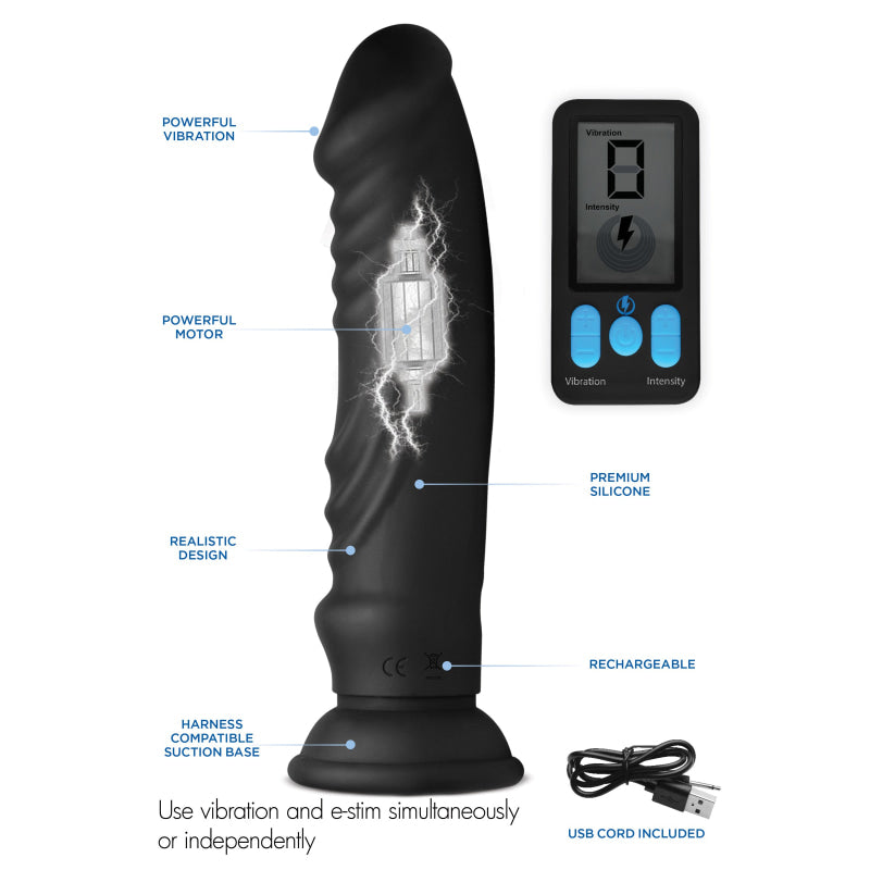 E-Stim and Vibrating Dildo With Remote - Black