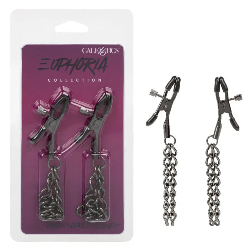 Euphoria Collection Chain Nipple Clamps - Black - MyPleasure