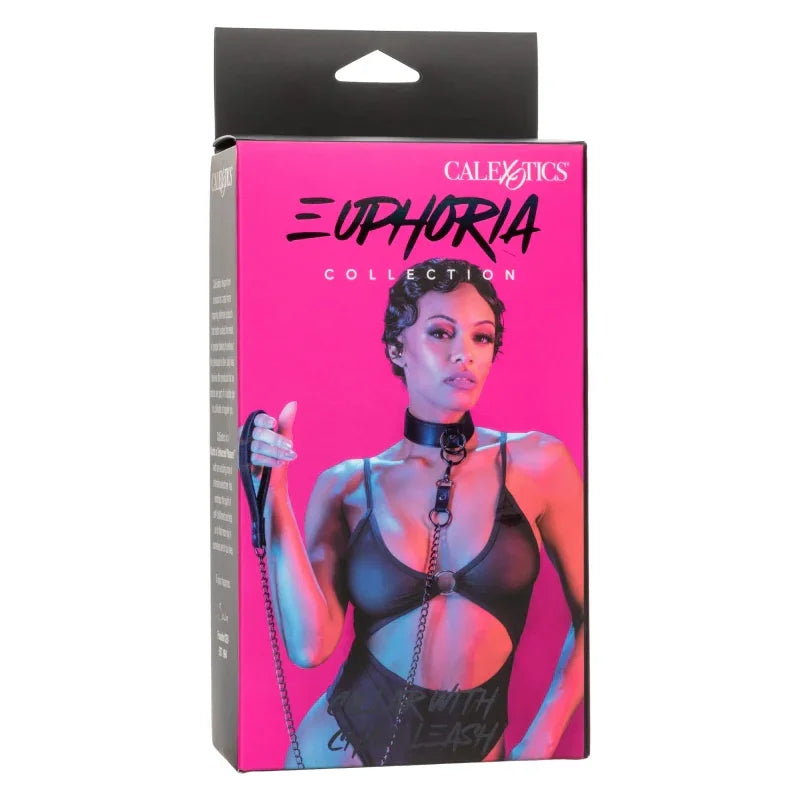 Euphoria Collection Collar With Chain Leash - Black - MyPleasure