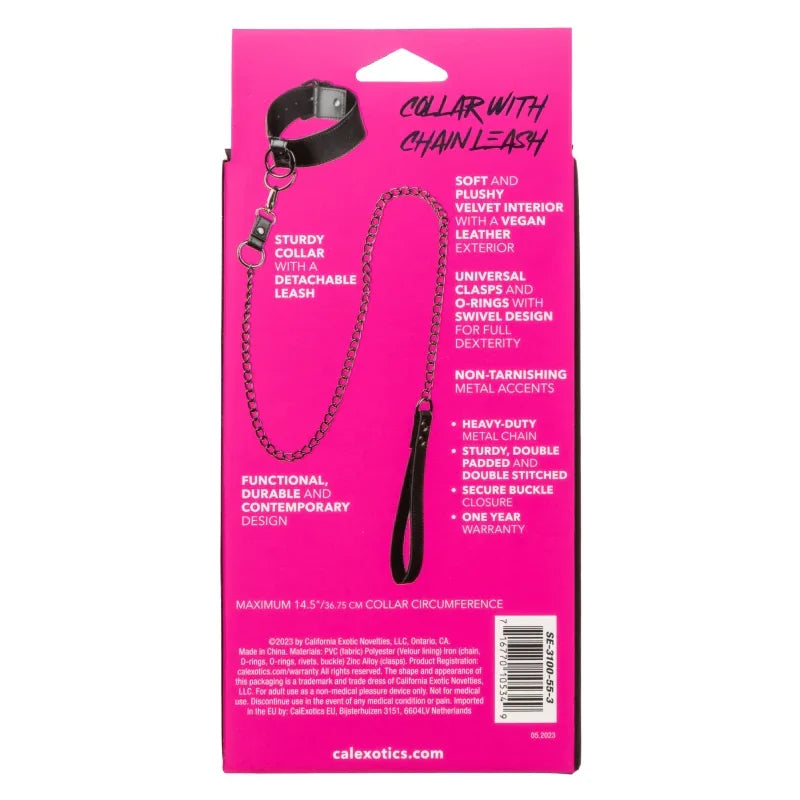 Euphoria Collection Collar With Chain Leash - Black - MyPleasure