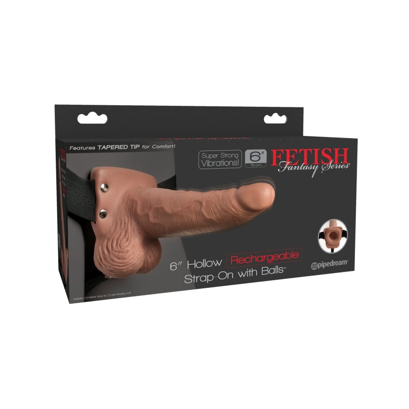 Fetish Fantasy Series 6" Hollow Rechargeable Strap-on With Balls - Tan