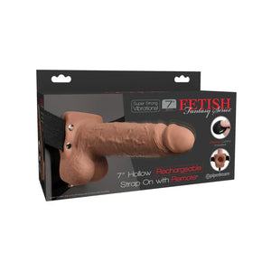 Fetish Fantasy Series 7" Hollow Rechargeable Strap-on With Remote - Tan