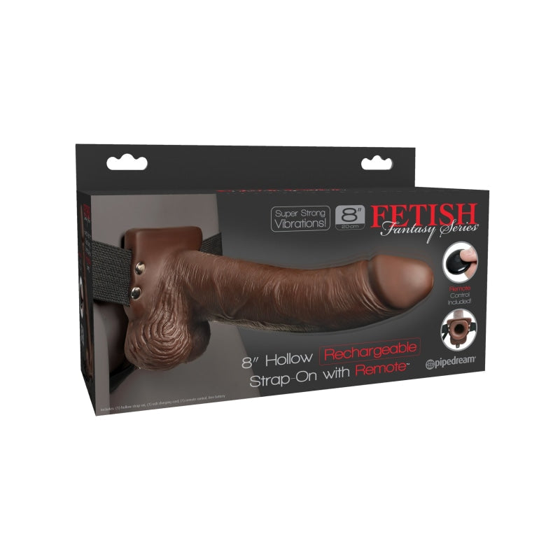 Fetish Fantasy Series 8" Hollow Rechargeable Strap-on With Remote - Brown