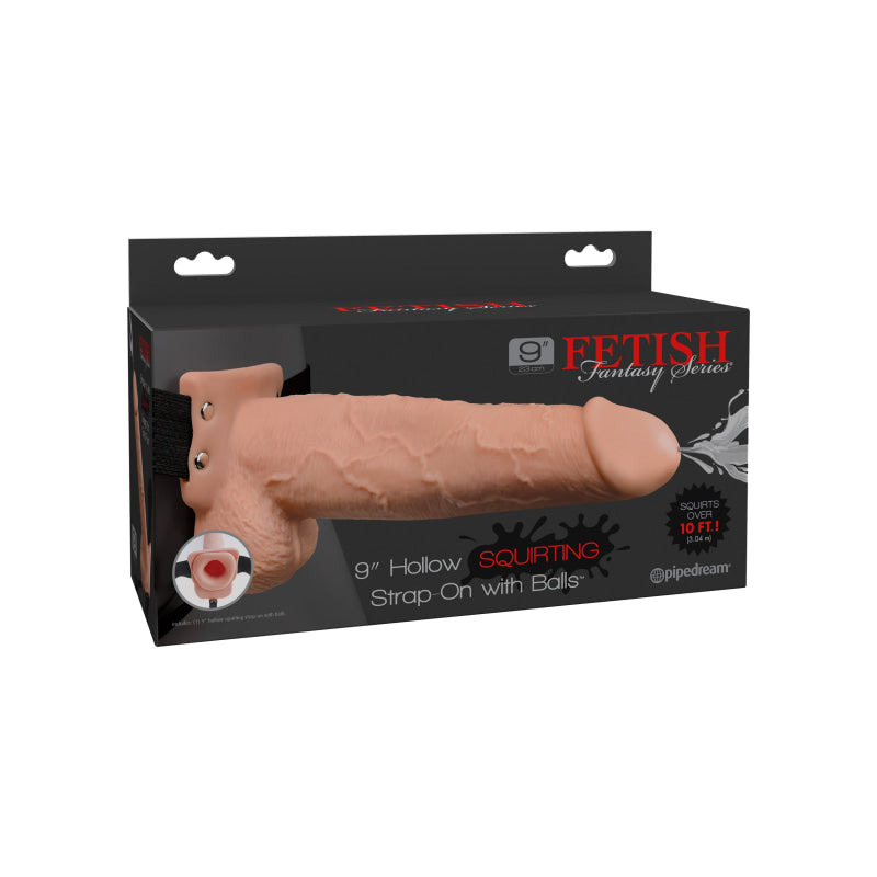 Fetish Fantasy Series 9" Hollow Squirting Strap-on With Balls - Flesh