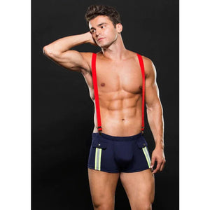 Fireman Bottom With Suspenders 2 Pc - Medium/large - Navy Blue/red - MyPleasure