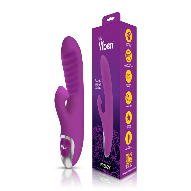 Frenzy - Rabbit Vibe With Clitoral Suction - Berry