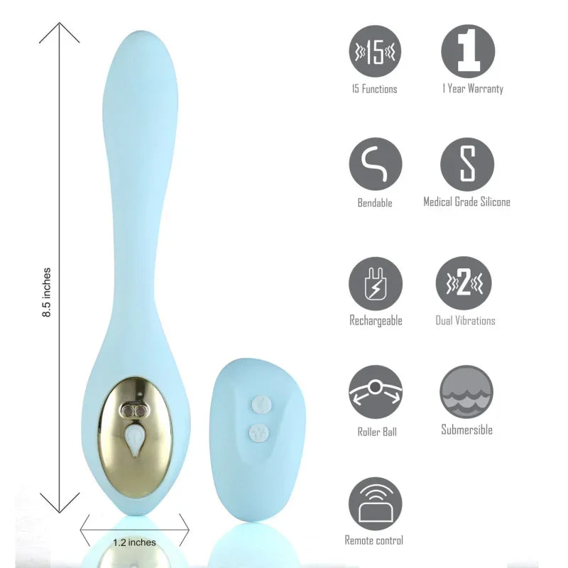 Harmonie Rechargeable Remote Silicone Bendable Vibrator - Teal