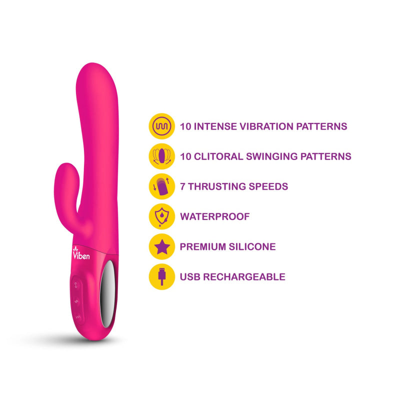 Hypnotic - Hot Pink - Thrusting Rabbit With Swinging Clitoral Stimulator