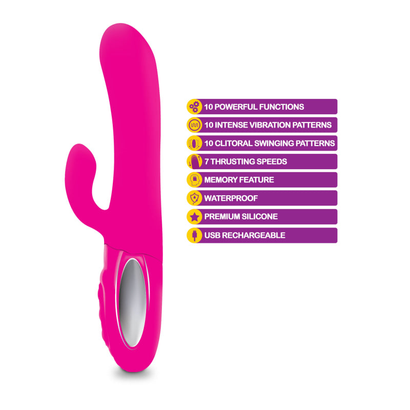 Hypnotic - Hot Pink - Thrusting Rabbit With Swinging Clitoral Stimulator