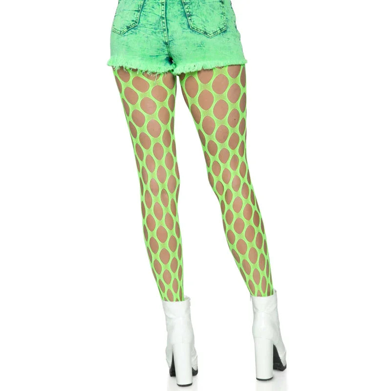 Jumbo Pothole Net Tights - Neon Green - One Size Green - One Size - MyPleasure