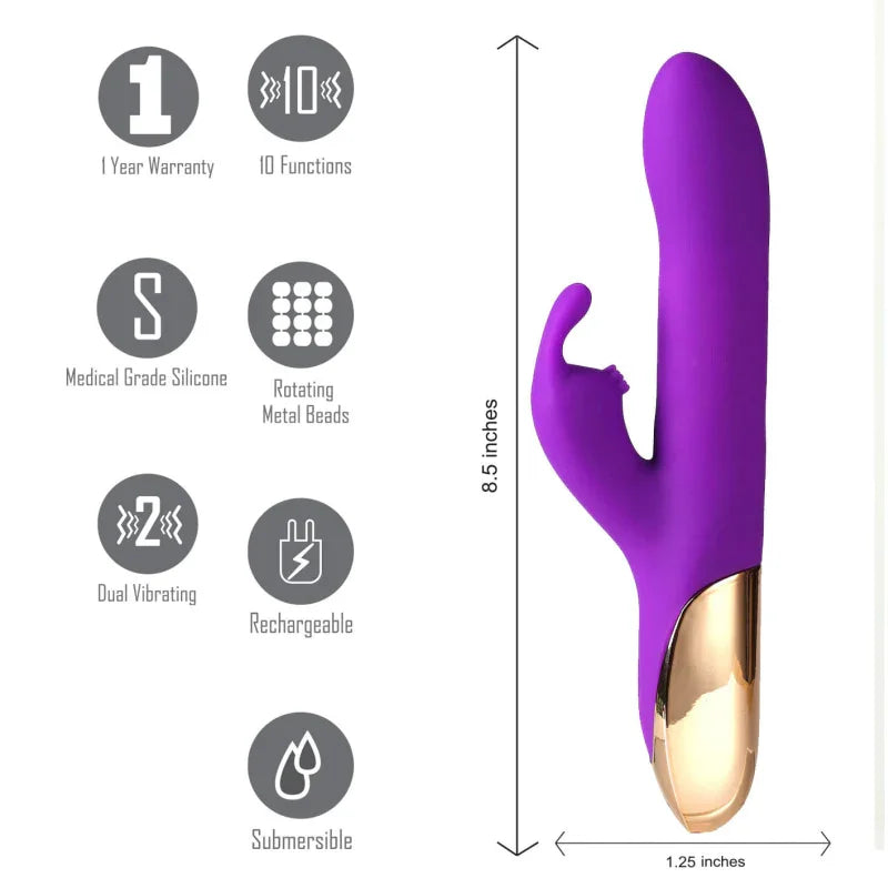 Karlin USB Rechargeable 10-Function Rabbit Vibrator - Purple - MyPleasure