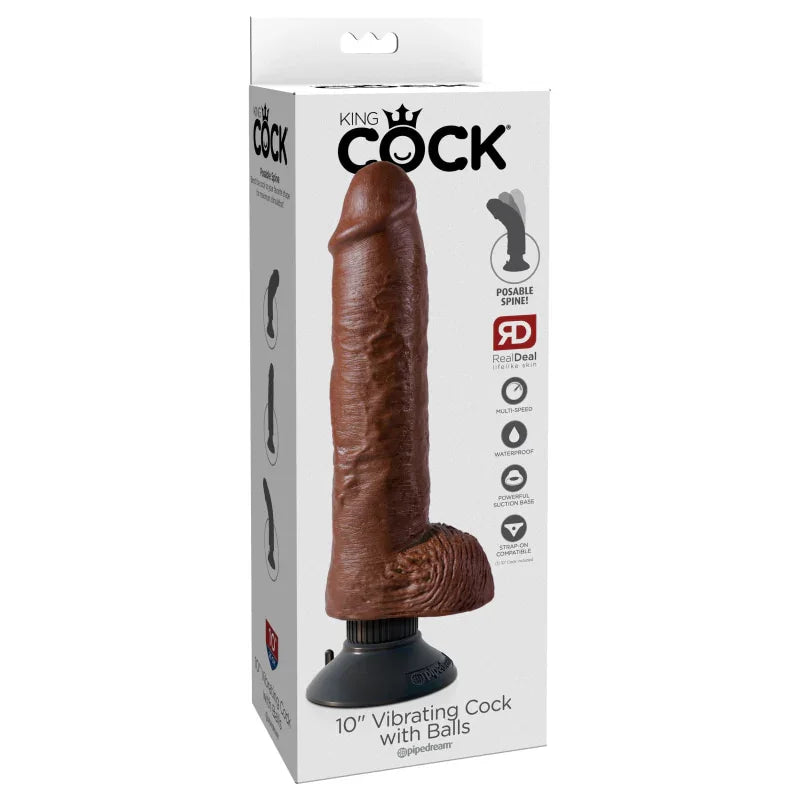 King Cock 10-Inch Vibrating Cock With Balls - Brown