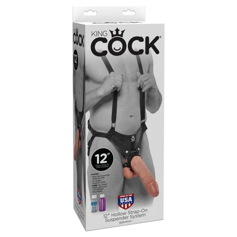King Cock 12" Hollow Strap-on Suspender System - Flesh