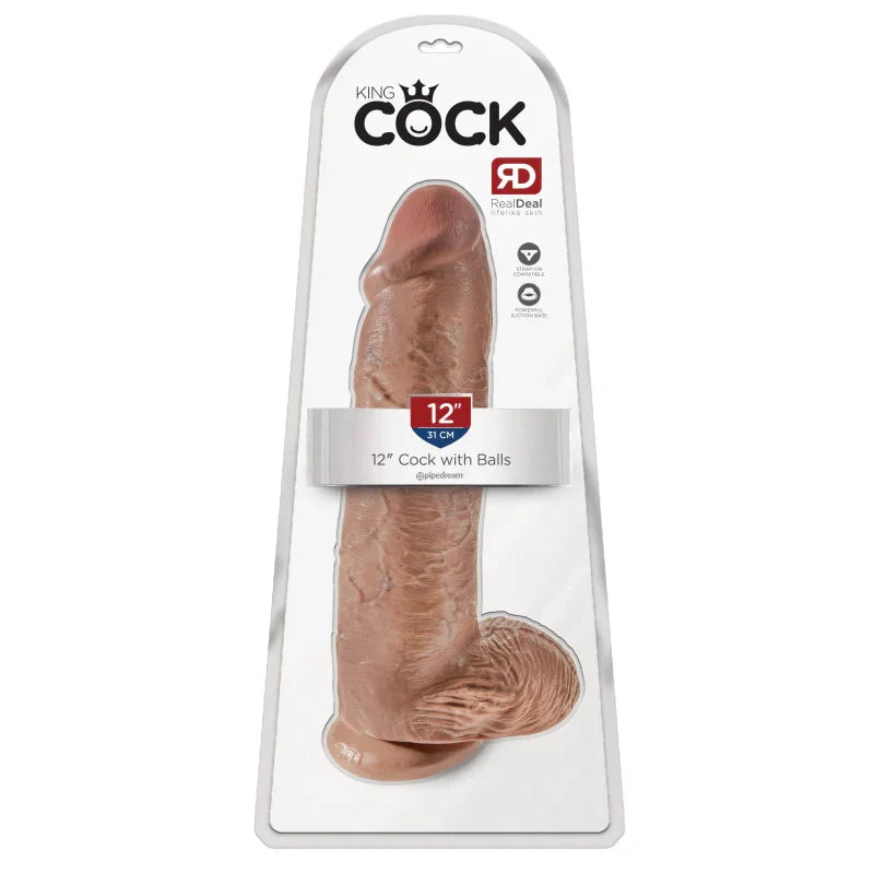 King Cock 12" Cock With Balls - Tan