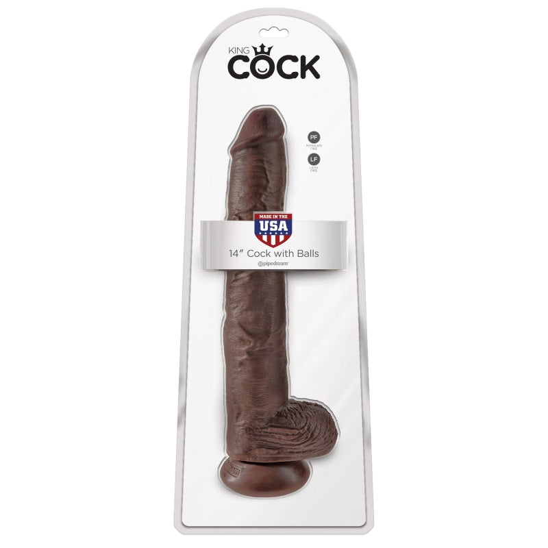 King Cock 14" Cock With Balls - Brown