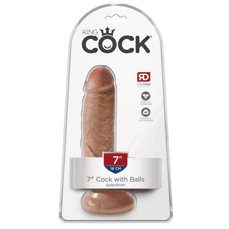 King Cock 7" Cock With Balls - Tan