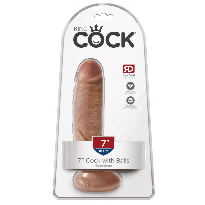 King Cock  7" Cock With Balls - Tan