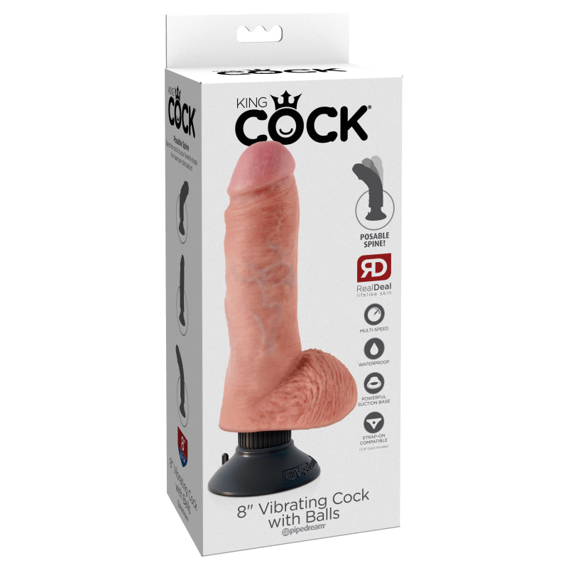 King Cock 8-Inch Vibrating Cock With Balls - Flesh