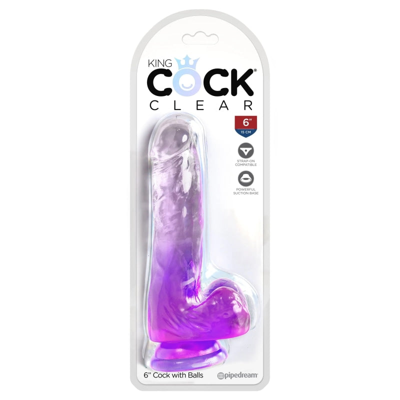 King Cock Clear 6 Inch With Balls - Purple