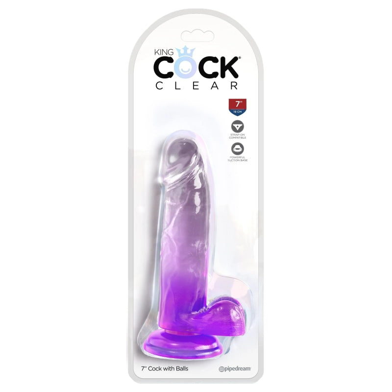 King Cock Clear 7 Inch With Balls - Purple