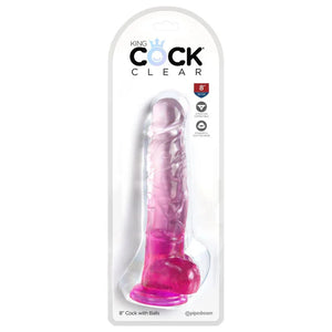 King Cock Clear 8 Inch With Balls - Pink