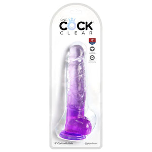 King Cock Clear 8 Inch With Balls - Purple
