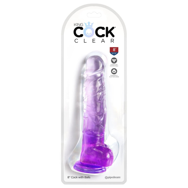 King Cock Clear 8 Inch With Balls - Purple