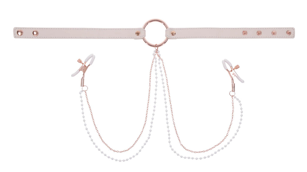 Peaches  N Creame Collar With Nipple Clamps - Pink